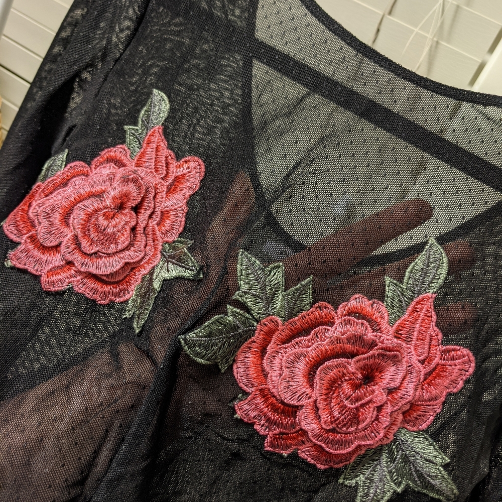 Sheer Embroidered Rose Polka Dot Bodysuit